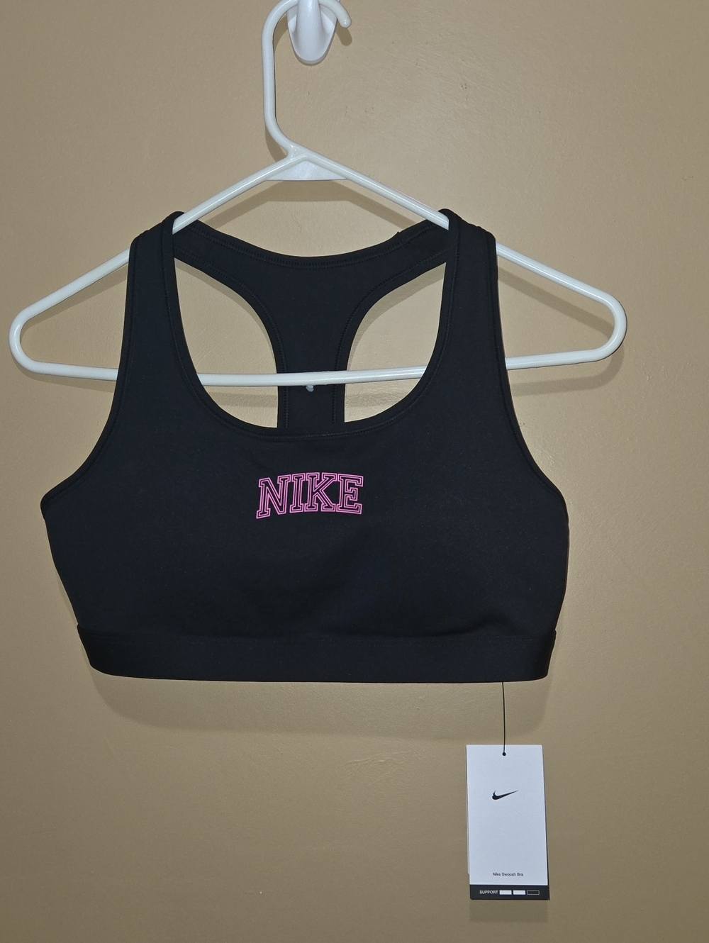 Nike Swoosh Black Racerback Sports Bra with Pink Logo Size M